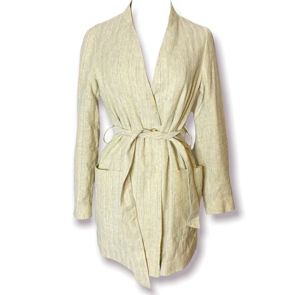 Zara rustic striped coat pinstripe belted blazer Bloggers favorite sz XS - Picture 10 of 11